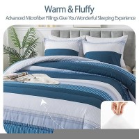 Andency Stripe Comforter Set Full Size (79X90 Inch)  3 Pieces Navy Patchwork Striped Comforter  Soft Microfiber Down Alternative Comforter Bedding Set With Corner Loops