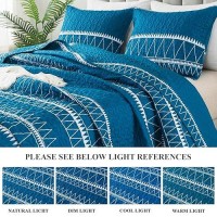 Andency Teal Quilt Set Twin (68X86 Inch)  2 Pieces(1 Striped Triangle Printed Quilt And 1 Pillowcase)  Bohemian Summer Lightweight Reversible Microfiber Bedspread Coverlet Sets