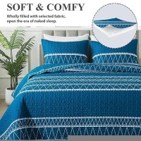 Andency Teal Quilt Set Twin (68X86 Inch)  2 Pieces(1 Striped Triangle Printed Quilt And 1 Pillowcase)  Bohemian Summer Lightweight Reversible Microfiber Bedspread Coverlet Sets