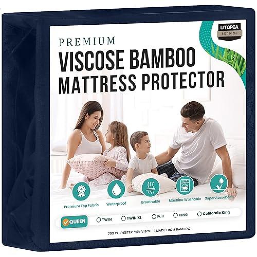 Utopia Bedding Premium Waterproof Mattress Protector Queen Size Viscose Made From Bamboo Mattress Cover Breathable Fitted Sty