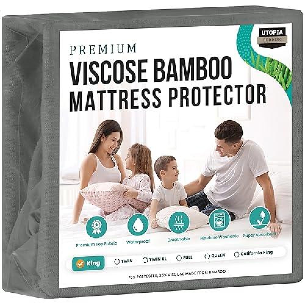 Utopia Bedding Premium Waterproof Mattress Protector King Size Viscose Made From Bamboo Mattress Cover Breathable Fitted Styl