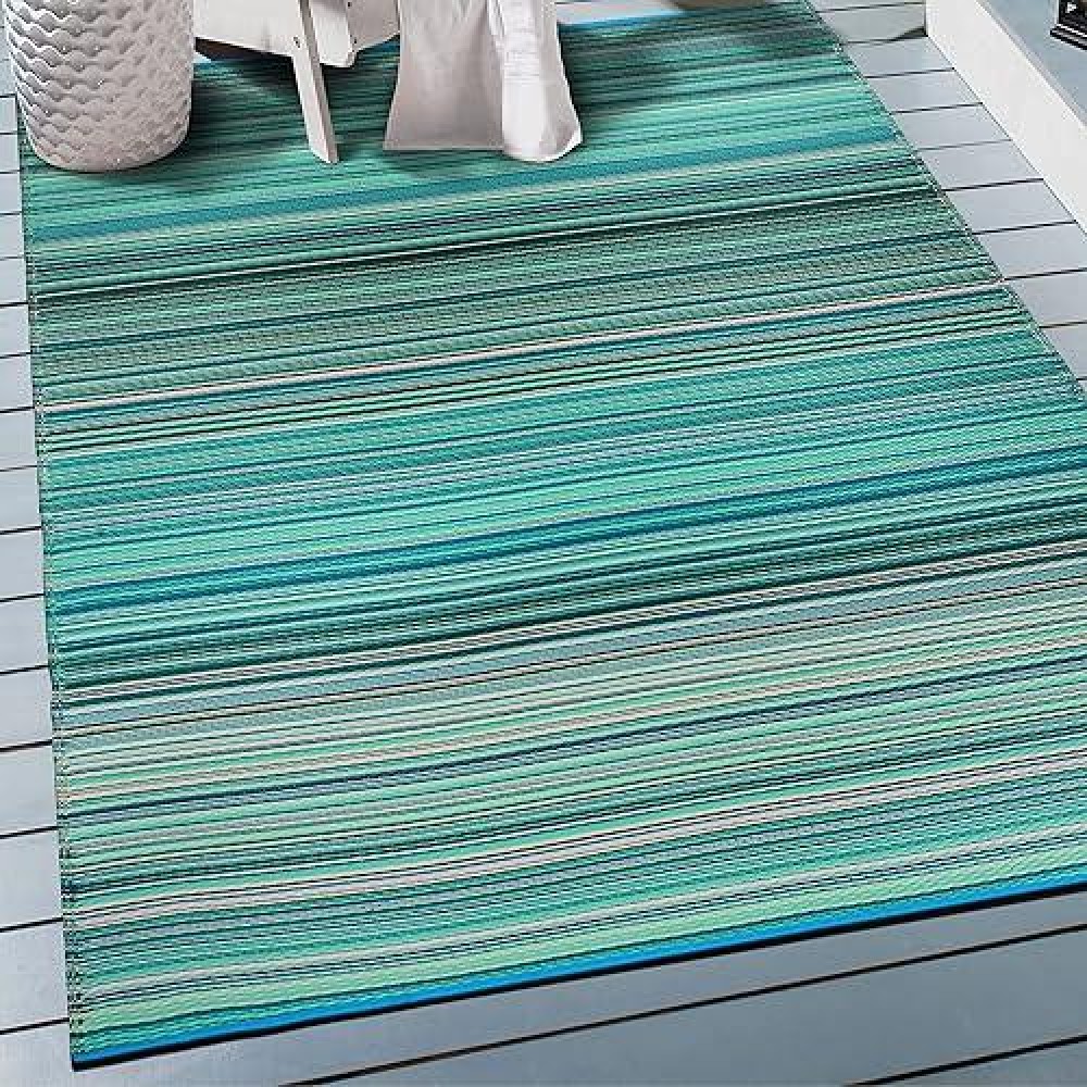 Rugshop Contemporary Stripe Reversible Creasefree Waterproof Premium Recycled Plastic Outdoor Rugs For Patio Backyard Rv Deck P