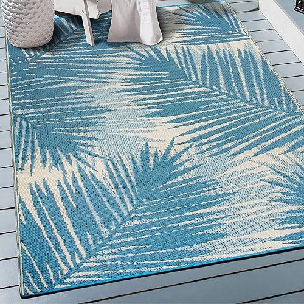 Rugshop Tropical Floral Reversible Creasefree Waterproof Premium Recycled Plastic Outdoor Rugs For Patio Backyard Rv Deck Picni