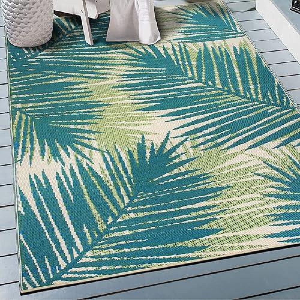 Rugshop Tropical Floral Reversible Creasefree Waterproof Premium Recycled Plastic Outdoor Rugs For Patio Backyard Rv Deck Picni