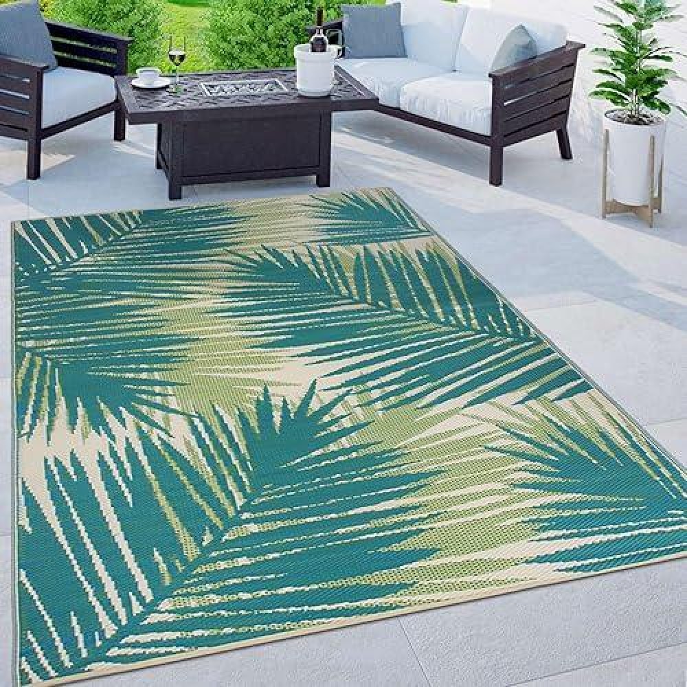 Rugshop Tropical Floral Reversible Creasefree Waterproof Premium Recycled Plastic Outdoor Rugs For Patio Backyard Rv Deck Picni