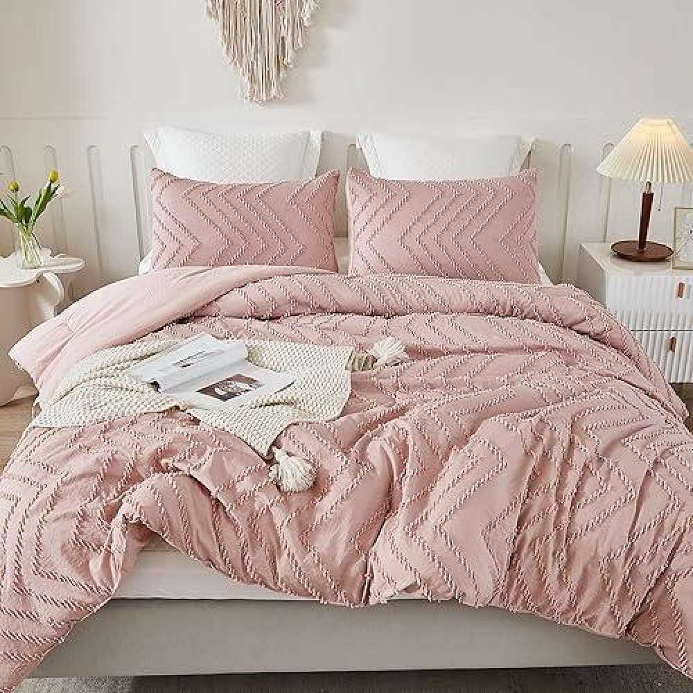 Litanika Blush Pink Full Comforter Sets Lightweight Fluffy Bedding Comforter Sets For Bed 3 Pieces Down Alternative Comforter