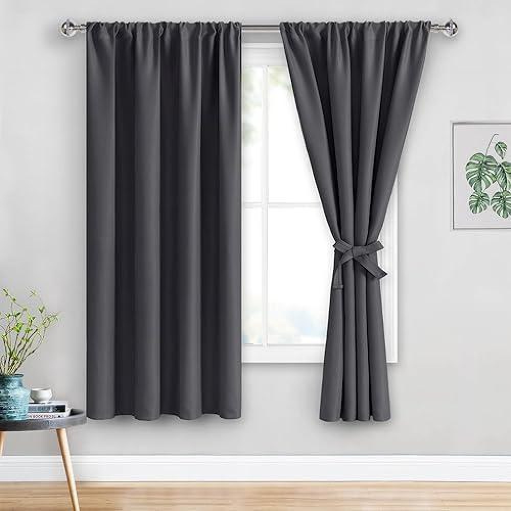 Jiuzhen Blackout Curtains For Bedroom Thermal Insulated Room Darkening Rod Pocket Curtains For Living Room Set Of 2 Panels Wi