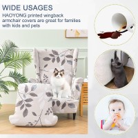 Haoyong Wingback Chair Slipcover 2 Pieces Stretch Wing Chair Cover Printed Wingback Armchair Cover Non Slip Sofa Cover With Elastic Band Washable Armchair Protector Cover For Living Room And Bedroom