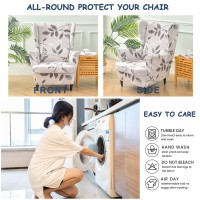 Haoyong Wingback Chair Slipcover 2 Pieces Stretch Wing Chair Cover Printed Wingback Armchair Cover Non Slip Sofa Cover With Elastic Band Washable Armchair Protector Cover For Living Room And Bedroom