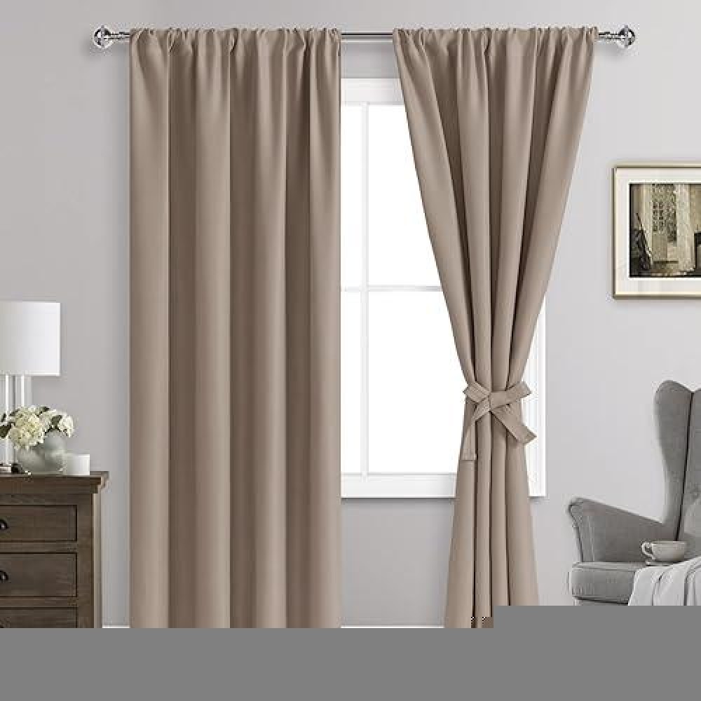 Jiuzhen Blackout Curtains For Bedroom Thermal Insulated Room Darkening Rod Pocket Curtains For Living Room Set Of 2 Panels Wi