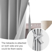 Jiuzhen Silver Grey Curtains For Bedroom Thermal Insulated Blackout Curtains With Tiebacks 2 Panels Room Darkening Rod Pocket