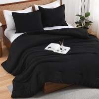 Andency Black Solid Comforter Set King 3 Pieces Reversible Lightweight Microfiber Comforter Set For All Season Boho Modern Sol