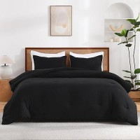 Andency Black Solid Comforter Set King 3 Pieces Reversible Lightweight Microfiber Comforter Set For All Season Boho Modern Sol