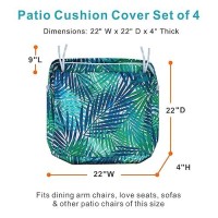 Nettypro Outdoor Cushion Slipcovers Waterproof Set 4  Patio Chair Seat Cushion Covers With Zipper And Tie  Replacement Cover Only  22 X 22 X 4 Inch  Tropical Leaf