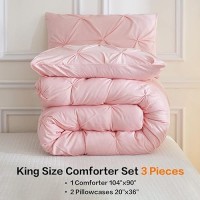 Andency Pink Comforter Set King104X90Inch 3 Pieces Soft Lightweight Cute Pinch Pleat Bedding Comforters Sets All Season We