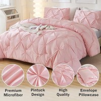 Andency Pink Comforter Set King104X90Inch 3 Pieces Soft Lightweight Cute Pinch Pleat Bedding Comforters Sets All Season We