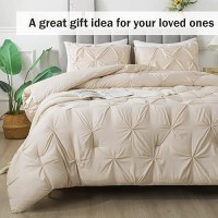 Andency Beige Comforters Queen Size 3 Pieces Cream Bedding Set Collections For Women Men All Season Soft Fluffy Lightweight