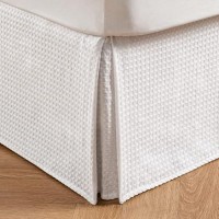 Miye Pleated Waffle Weave Bed Skirt Tailored Dust Ruffle 12 Inch Drop Easy Fit Machine Washable White Full 12 Drop