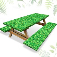 3 Pcs Vinyl Picnic Table And Bench Fitted Tablecloth Cover Set 6 Ft 30 X 72 Inch Flannel Backing Rectangular Elastic Edged Picni