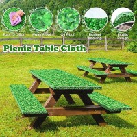 3 Pcs Vinyl Picnic Table And Bench Fitted Tablecloth Cover Set 6 Ft 30 X 72 Inch Flannel Backing Rectangular Elastic Edged Picni