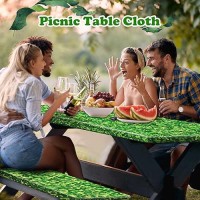 3 Pcs Vinyl Picnic Table And Bench Fitted Tablecloth Cover Set 6 Ft 30 X 72 Inch Flannel Backing Rectangular Elastic Edged Picni