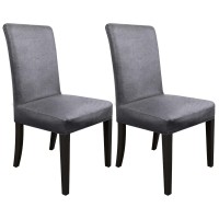 Molasofa Leather Look Dining Chair Covers Seat Chair Slipcover For Dining Room Stretch Spandex Fabric, 2Pcs, Grey