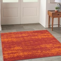 Nourison Essentials Indoor/Outdoor Red 5' X Square Area Rug  Easy Cleaning  Non Shedding  Bed Room  Living Room  Dining Room  Backyard  Deck  Patio (5 Square)