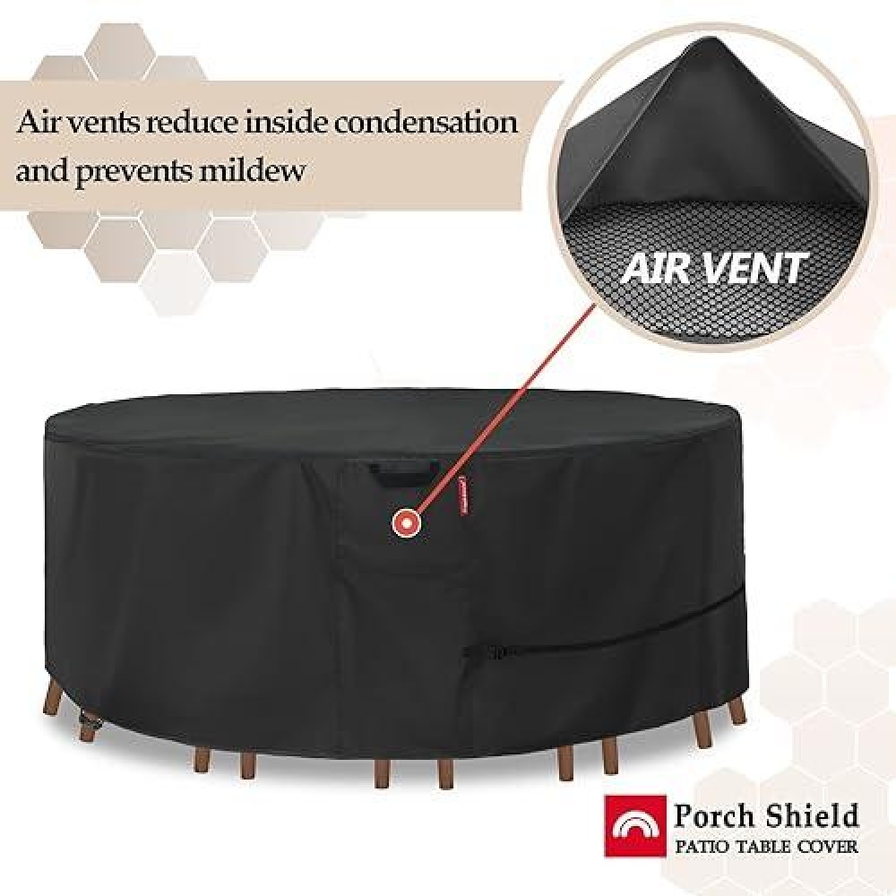 Porch Shield Round Patio Furniture Cover Waterproof 600D Heavy Duty Outdoor Table And Chairs Cover 62 Inch Black