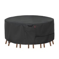 Porch Shield Round Patio Furniture Cover Waterproof 600D Heavy Duty Outdoor Table And Chairs Cover 62 Inch Black