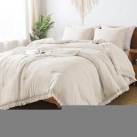 Andency California King Comforter Set Beige - 3 Pieces Cal King Boho Tassel Lightweight Bedding Comforter Sets  Oversized All Season Soft Fluffy Bed Set (104X96In Comforter & 2 Pillowcases)