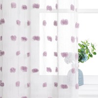 Mysky Home Curtains For Living Room 84 Inch Length Lilac Pom Pom White Sheer Curtains For Girls Bedroom Nursery Curtains Kids Ro