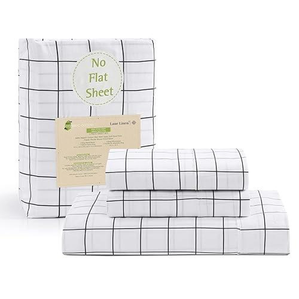 Lane Linen Fitted Sheet King Size 100 Organic Cotton 3Piece Set 1 Fitted Sheet 2 Pillowcases Percale Weave Ultra Soft B