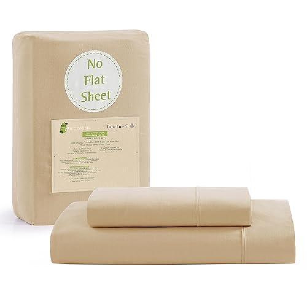 Lane Linen Twin Xl Fitted Sheet 100 Organic Cotton 2Piece Set 1 Fitted Sheet 1 Pillowcase Percale Weave Bottom Sheet So