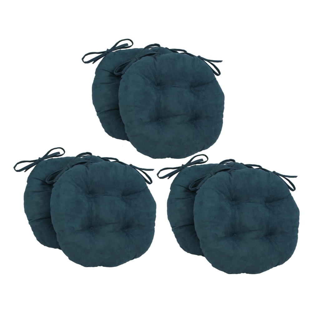 Blazing Needles 16-Inch Round Tufted Microsuede Chair Cushion, 16 X 16, Teal 6 Count