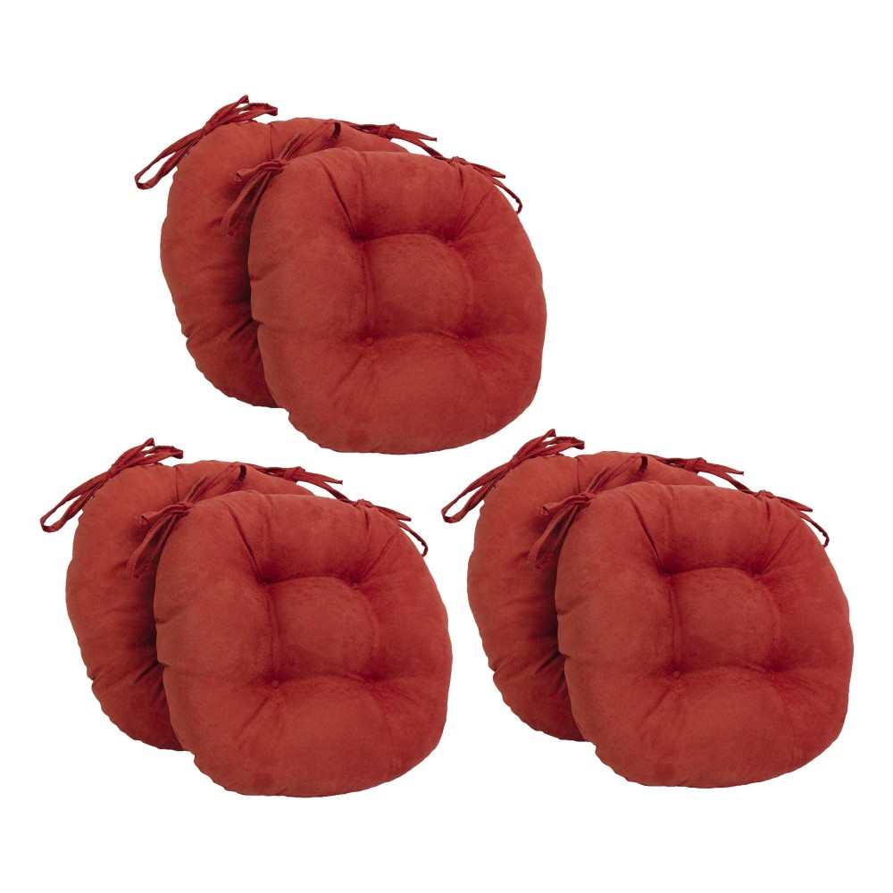 Blazing Needles 16-Inch Round Tufted Microsuede Chair Cushion, 16 X 16, Cardinal Red 6 Count