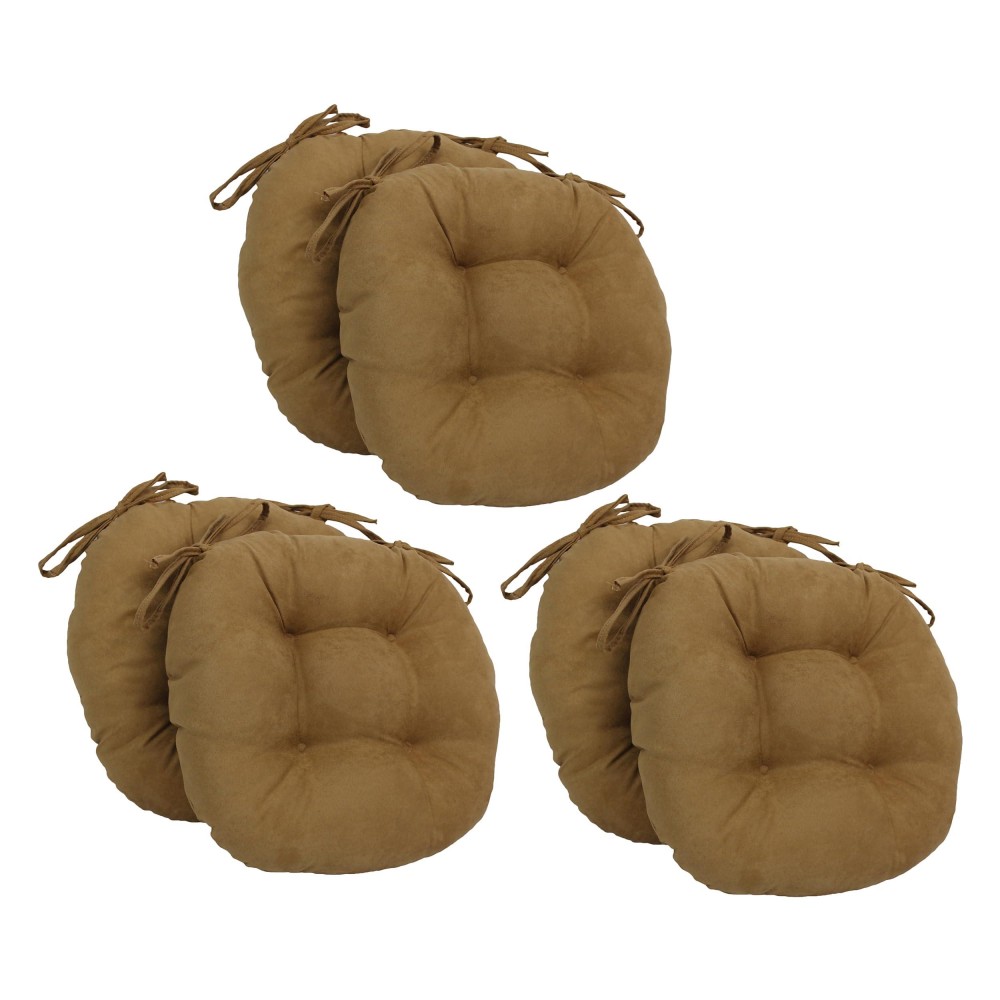Blazing Needles 16-Inch Round Tufted Microsuede Chair Cushion, 16 X 16, Camel 6 Count