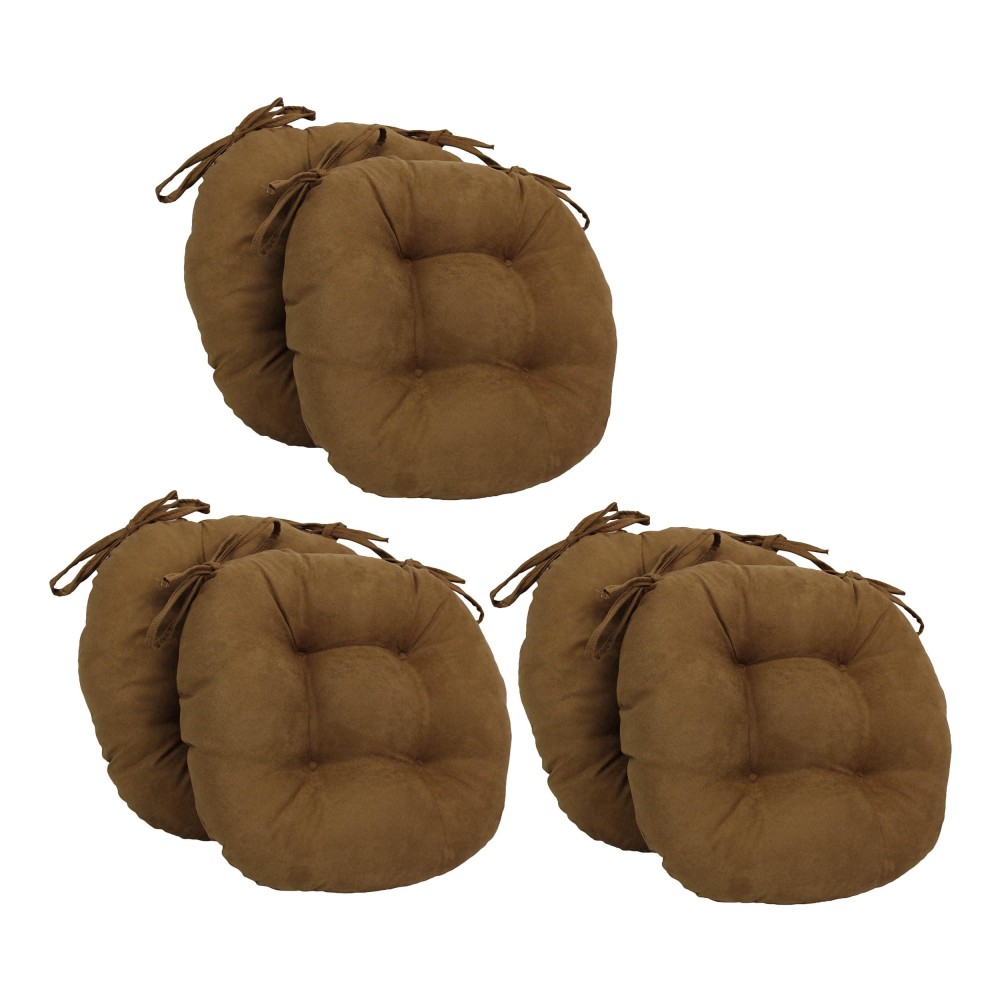 Blazing Needles 16-Inch Round Tufted Microsuede Chair Cushion, 16 X 16, Saddle Brown 6 Count