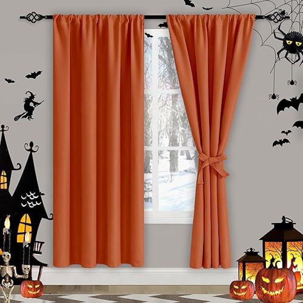 Jiuzhen Fall Curtains For Living Room Bedroom Curtain Drapes Set Of 2 Panels With Tiebacks Thermal Insulated Room Darkening Ro