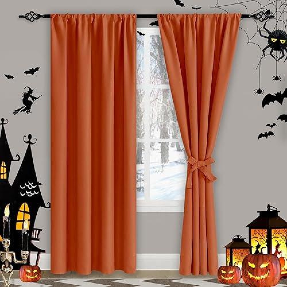 Jiuzhen Fall Curtains 60 Inches Wide Thermal Insulated Room Darkening Rod Pocket Curtains For Bedroom Living Room Set Of 2 Pa