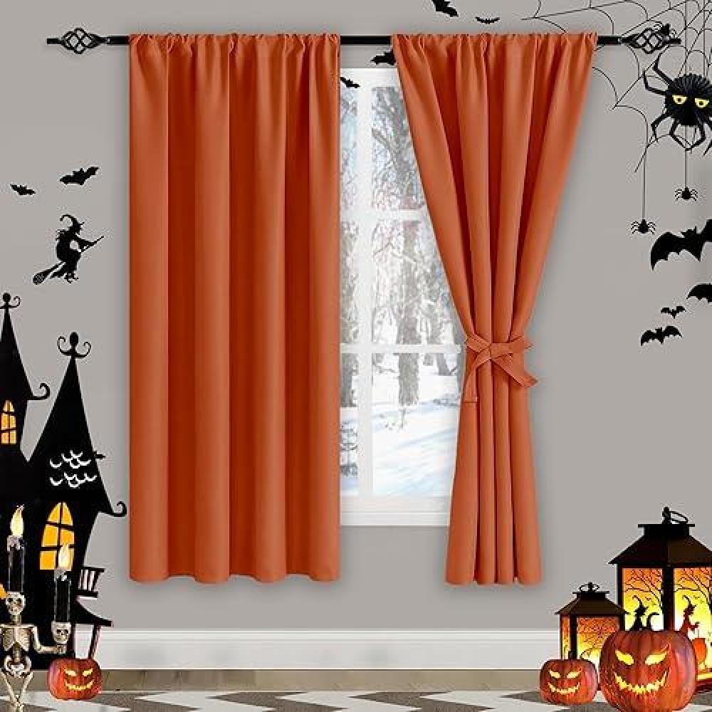 Jiuzhen Fall Curtains For Bedroom Thermal Insulated Room Darkening Rod Pocket Curtains For Living Room Set Of 2 Panels With T