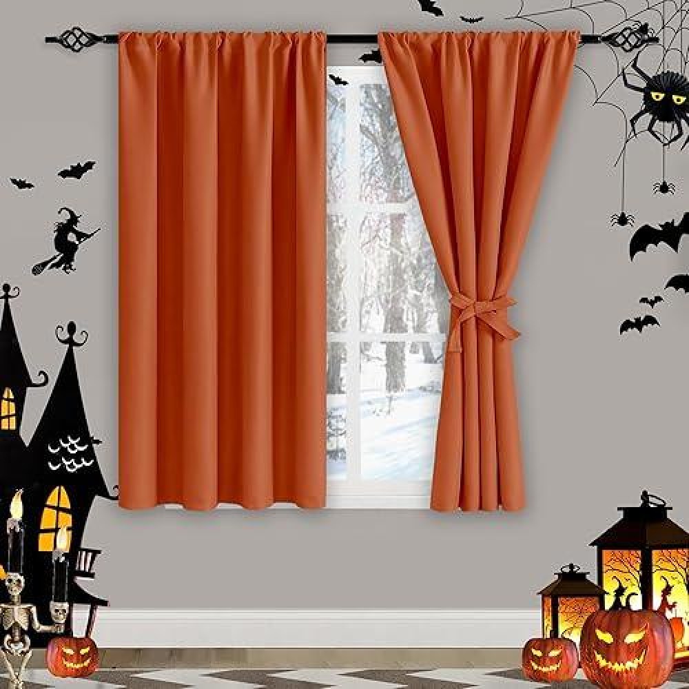 Jiuzhen Fall Curtains For Bedroom Thermal Insulated Room Darkening Rod Pocket Curtains For Living Room Set Of 2 Panels With T