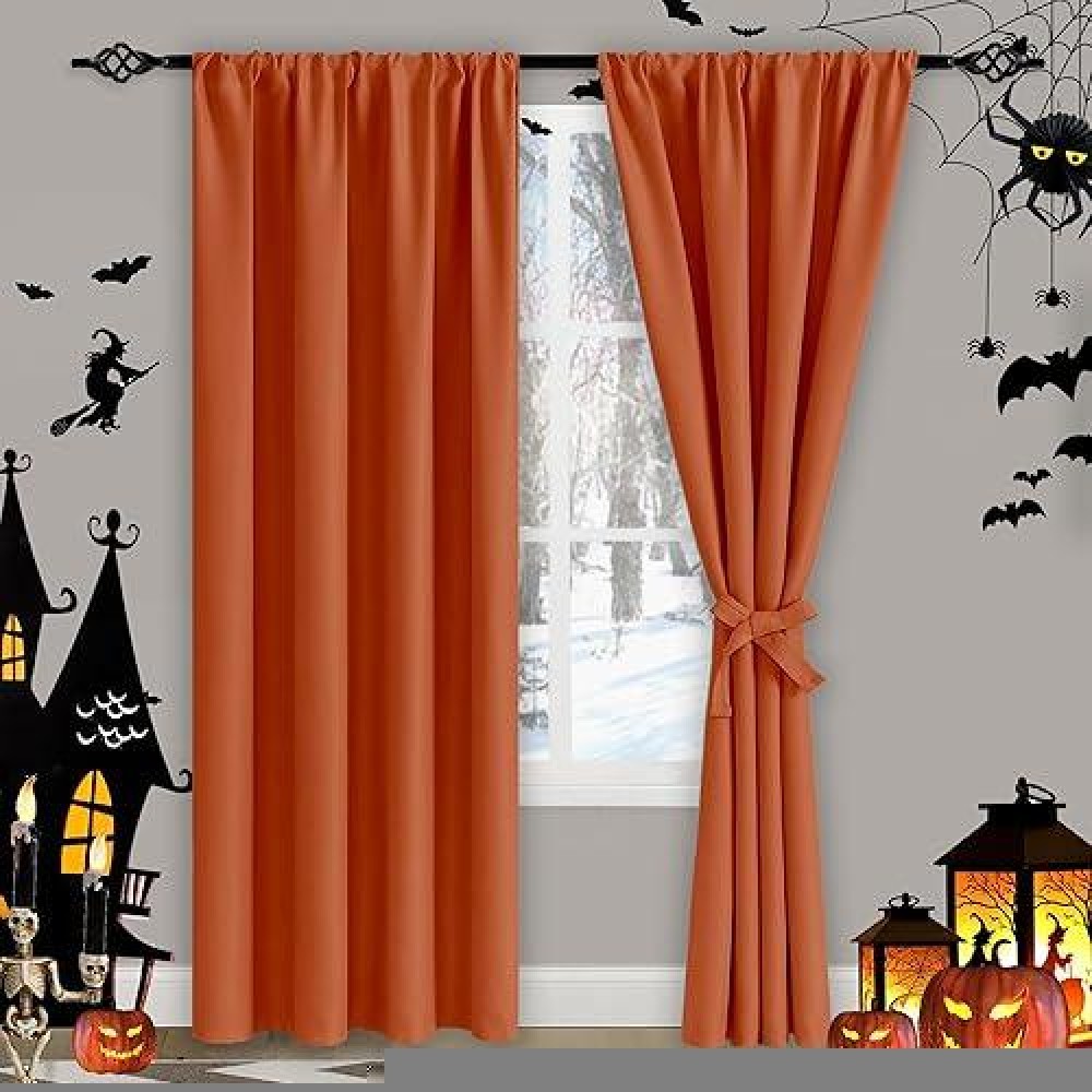 Jiuzhen Fall Curtains 96 Inches Long Thermal Insulated Room Darkening Rod Pocket Curtains For Bedroom Living Room Set Of 2 Pa