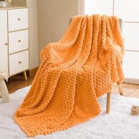 Vessia Flannel Fleece Throw Blanket(50X70 Inch)  3D Jacquard Light Orange Fuzzy And Warm Blanket For Couch Sofa Bed Chair  300Gsm Super Soft Touch Cozy Lightweight Throw For All-Season Home Decor