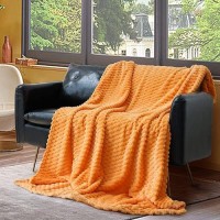 Vessia Flannel Fleece Throw Blanket(50X70 Inch)  3D Jacquard Light Orange Fuzzy And Warm Blanket For Couch Sofa Bed Chair  300Gsm Super Soft Touch Cozy Lightweight Throw For All-Season Home Decor