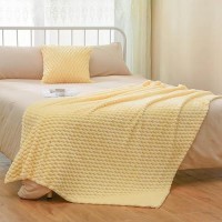 Vessia Flannel Fleece Throw Blanket(50X71Inch) With Pillow Cover(18X18Inch)  3D Jacquard Light Yellow Fuzzy Blanket For Couch Sofa Bed Chair  300Gsm Super Soft Cozy Lightweight Throw For All-Season