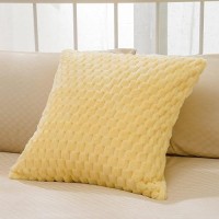 Vessia Flannel Fleece Throw Blanket(50X71Inch) With Pillow Cover(18X18Inch)  3D Jacquard Light Yellow Fuzzy Blanket For Couch Sofa Bed Chair  300Gsm Super Soft Cozy Lightweight Throw For All-Season