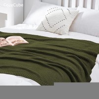 Cozecube Olive Green Throw Blanket For Bed Soft Cozy Cable Knit Throw Blanket For Twin Bed Lightweight Warm Decorative Farmhou