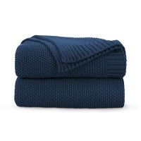 Cozecube Navy Blue Throw Blanket For Bed Soft Cozy Cable Knit Throw Blanket For Twin Bed Lightweight Warm Decorative Farmhouse