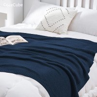 Cozecube Navy Blue Throw Blanket For Bed Soft Cozy Cable Knit Throw Blanket For Twin Bed Lightweight Warm Decorative Farmhouse