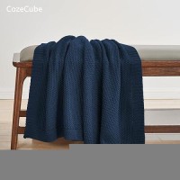 Cozecube Navy Blue Throw Blanket For Bed Soft Cozy Cable Knit Throw Blanket For Twin Bed Lightweight Warm Decorative Farmhouse